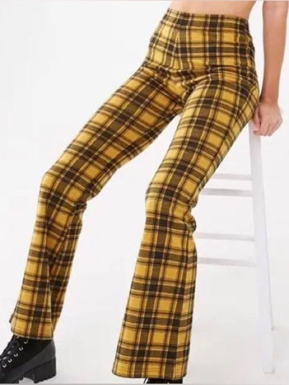 Women’s Plaid Pant Sz Medium Goth Gwen Stefani Yellow Black